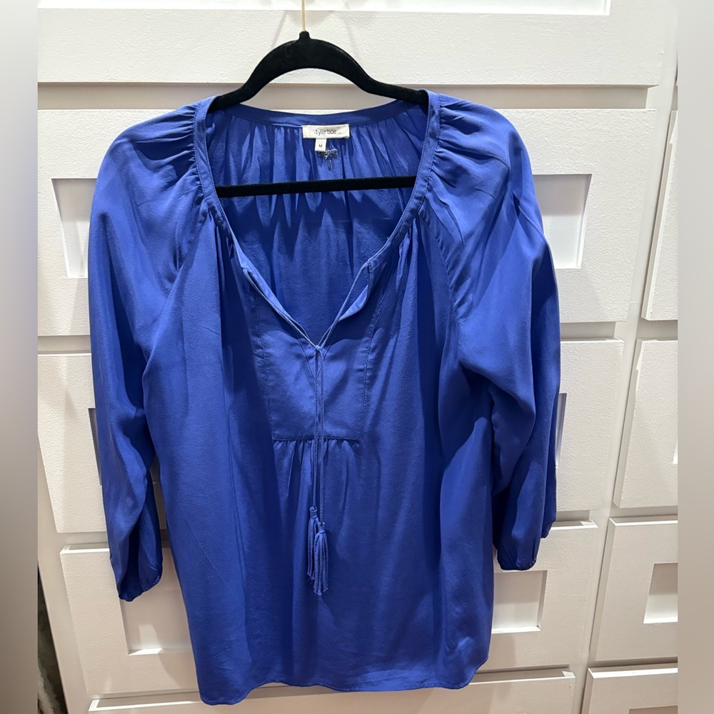 Tyler Boe Royal Blue Blouse with Tassel Detail